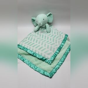 CLOUD ISLAND Large Green Elephant Baby Blanket Plush Satin Trim 29"